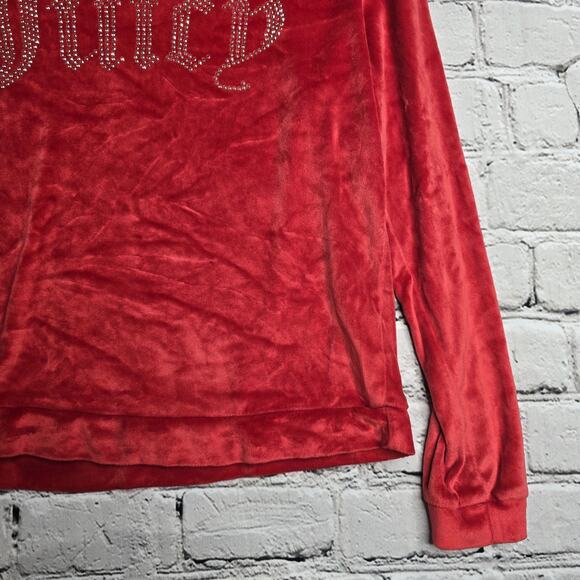 Juicy Couture Sleepwear Red Fuzzy Soft Long Sleeve Rhinestone Top Size Small - Picture 4 of 9